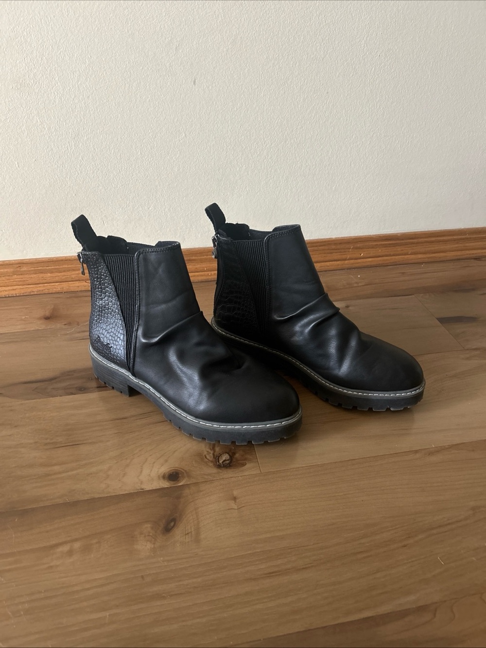 Blowfish Vegan Leather Black Women’s Ankle  Boots with Textured Heel Panel, Goth